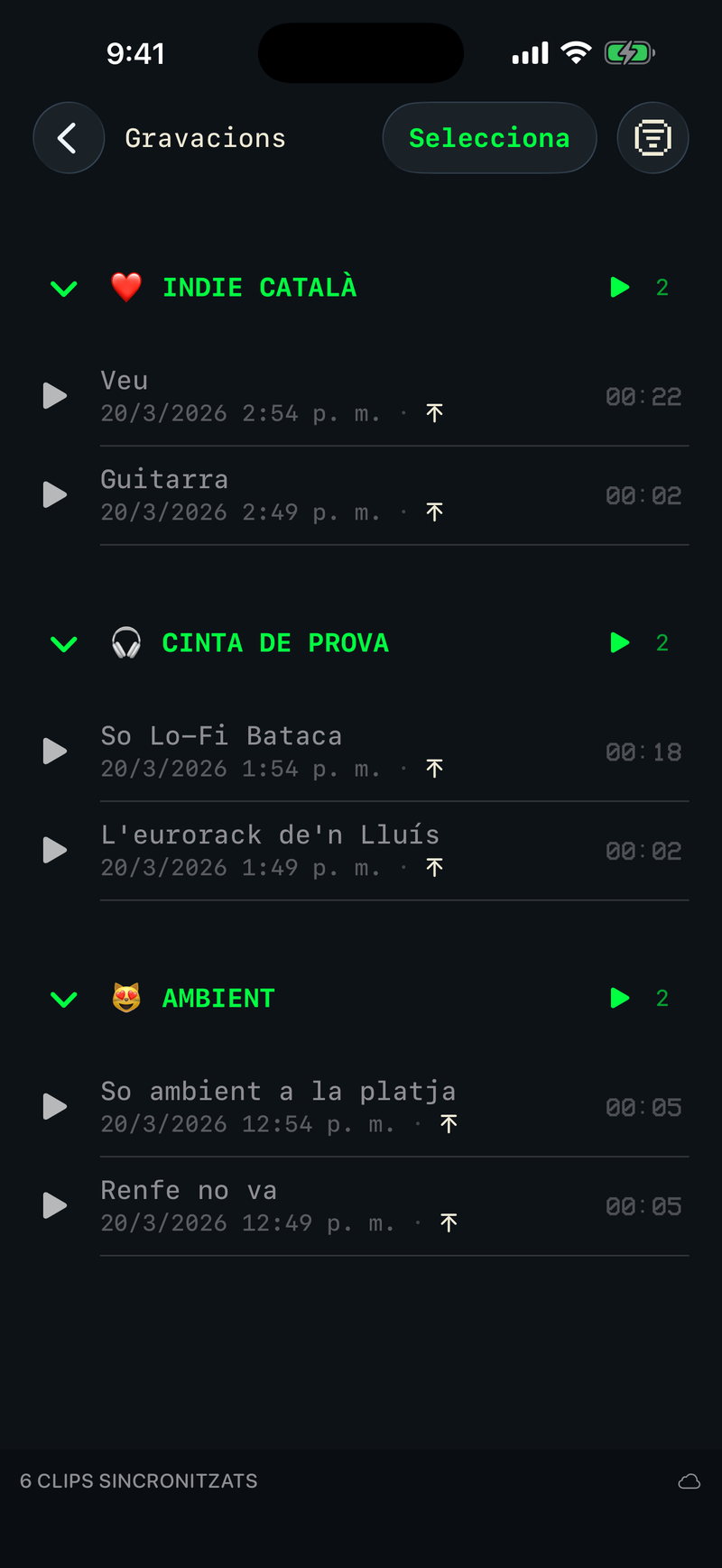 Llista de gravacions de Drop