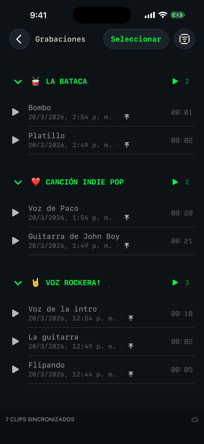 Lista de grabaciones de Drop
