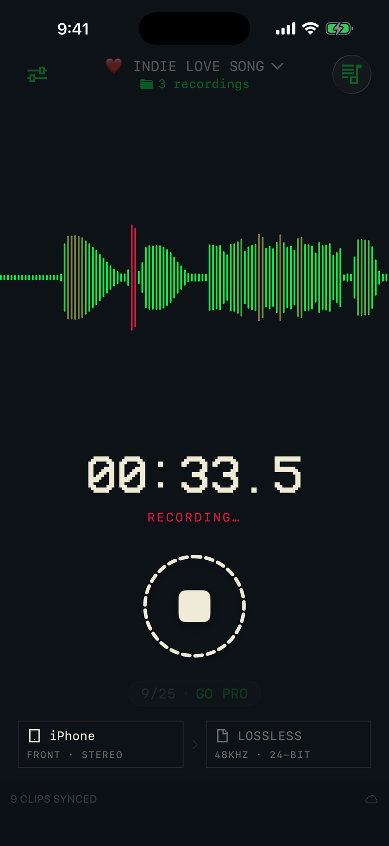 Drop recording screen